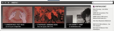 Øverst til høyre i Wimp-spilleren er linker til de siste artiklene i Wimp-magasinet.
