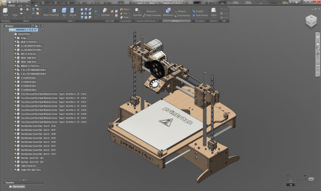 Objektene som skal printes, blir designet i et 3D-program. Her er det modellen av delene til Printrbot.