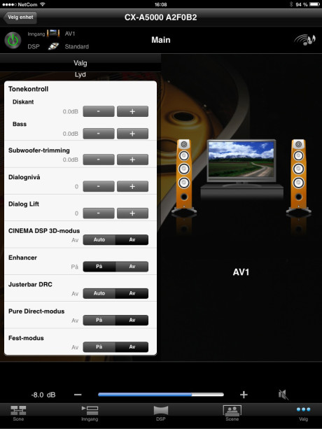 Med appen AV Controller får du enkel tilgang på blant annet lydinnstillinger.