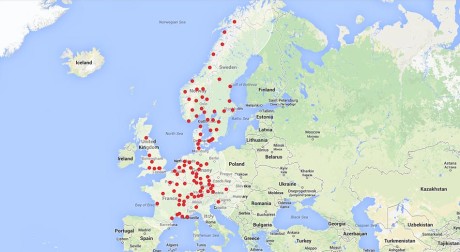 Kart over superchargers i Europa