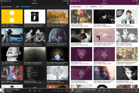 Selv om layout er likt, er anbefalte spillelister på Wimp og Tidal noe forskjellige.