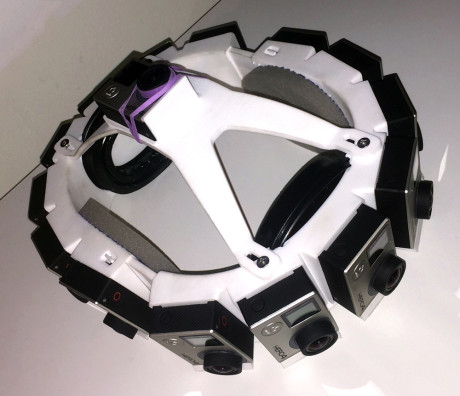 Frister det med 15 kameraer av typen GoPro Hero4 Black Edition, montert på en 3D-printet 360-graders hoderigg? Selvsagt! Foto: Geir Gråbein Nordby