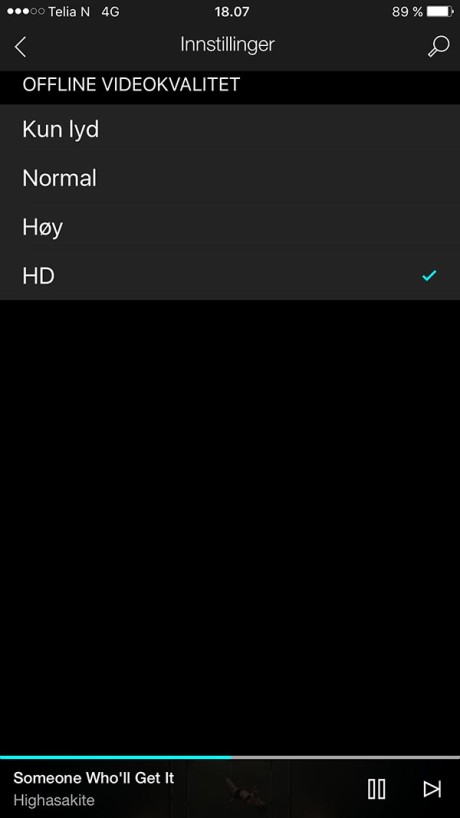 Velg hvilken kvalitet videoer skal lastes ned i for offline-spilling, eller om du kun vil ha lyden.