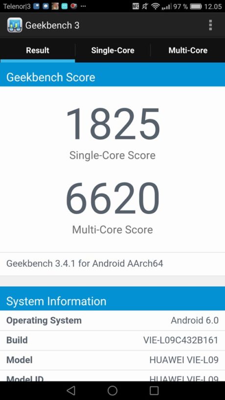 Geekbench 3 Benchmark-resultat.