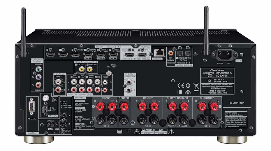 Pioneer SC-LX501 mangler multikanals forforsterkerutgang, som gjør at man aldri kan oppgradere til mer kraft. Foto: Pioneer