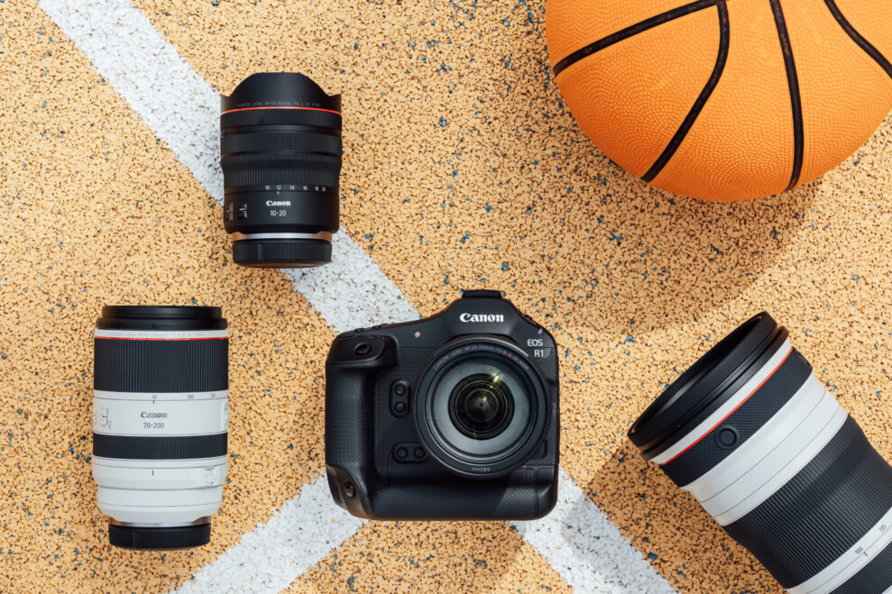 EOS R1_Ambient_camera_and_lenses_on_basketball_court_69596