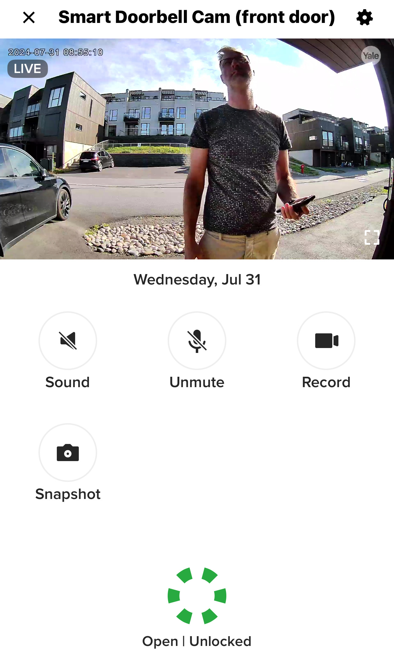 Yale Smart Video Doorbell app livefeed